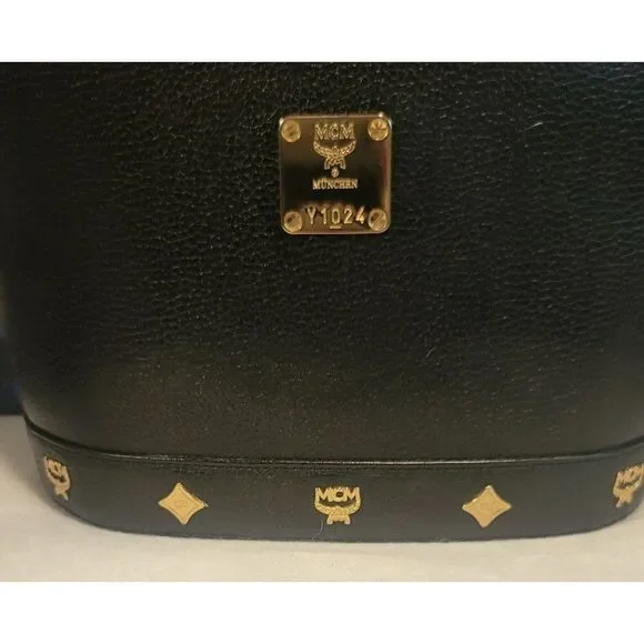 MCM - Classic Black Logo Saffiano Leather Bucket Bag - Picture 8 of 11